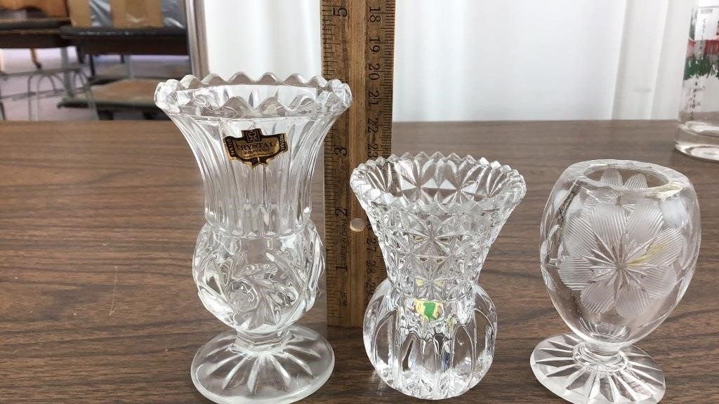 3 sizes of small crystal vases