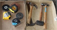3 box lots of hand tools: Hammers, tapes, pliers