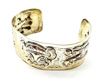 Mexican Sterling Myan Figure Cuff Bracelet