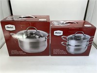 TWO PARINI STAINLESS DUTCH OVENS