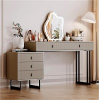 Ieejdn Large Gray Modern Vanity Table