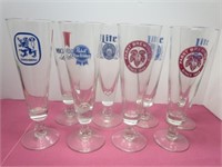 8 VTG Stemmed Pilsner Glasses Pabst PBR Lowenbrau