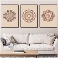 Framed Boho Flower Canvas Wall Art, 42"x32" x3 pcs