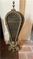 Vintage brass fan fireplace screen with winged