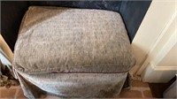 Purple ottoman seat with gray corduroy cover ,