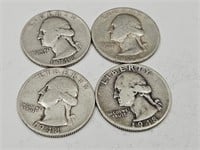 4-1948 S Washington Silver Quarter Coins