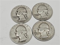 4-1947 S Washington Silver Quarter Coins