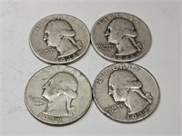 4-1948 D Washington Silver Quarter Coins