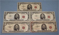 (5) 1963 $5 United States Notes