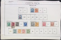 Costa Rica Stamps Used and Mint hinged on old page
