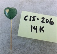 C15-206  14K gold & jade heart stick pin 1.5g