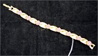 Lady's Gold And Pink Gem Stone Link Bracelet Nice