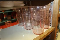 LOT OF SIX ETCHED PINK TUMBLERS