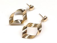 14K Gold Twist Ribbon Drop Earrings