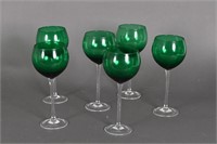 Vintage Green Clear Stem Wine Goblets