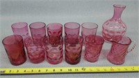 Cranberry Glass Cups, Vase, & Small Pitcher