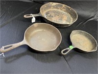 Lot of 3 Cast Iron Pans, Wagner 8" and 12"