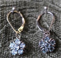 Sterling Silver Blue Topaz Flower Earrings