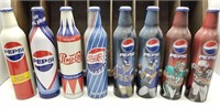 8 PEPSI ALUMINUM BOTTLES W/ CUSTOM DISPLAY