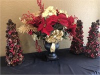 3 Pine cone Trees and Poinsetta Center Piece
