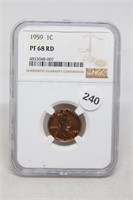 1959 P NGC Graded PF 68 RD Lincoln Cent