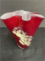 Red and white folded Handkerchief Splatter Glass