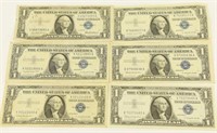 (6) $1.00 Silver certificates to include: (1)