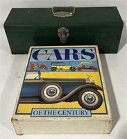 Vintage Metal Green Toolbox w/ Car Book Set