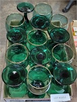 GREEN WINE GLASS STEMWARE WITH GOLD TRIM
