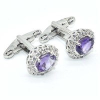 Silver Amethyst Cz(3.9ct) Cufflink