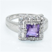 Silver Amethyst Cz(1.9ct) Ring