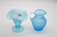Fenton Blue Hobnail Vase & Pitcher