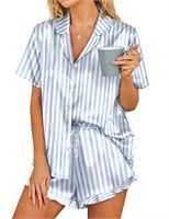Hotouch Womens Silk Pajamas Shorts Notch Collar