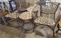 H- 3 Pc Metal Patio Chairs And End Table Set