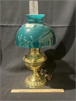 Brass lamp with emeralite shade