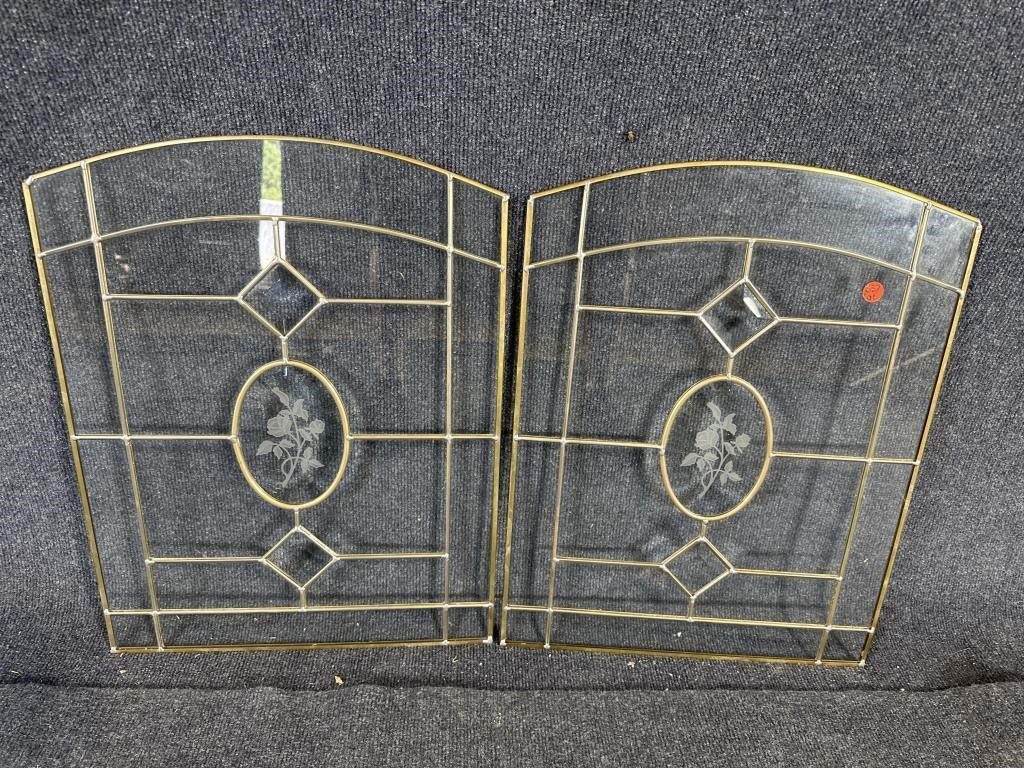 2 ETCHED LEADED GLASS WINDOWS