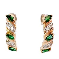 Emerald & Diamond J Hook Earrings 10k Gold