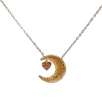Dangle Filigree Heart & Moon Pendant Necklace 10k