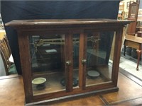Antique Scale in Nice Old Wood and Glass Cabinet