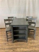 Bar Height Table w/4 Chairs and Shelf End