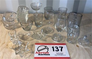 GLASS TEA CUPS-CANDLE STICK HOLDERS,ETC
