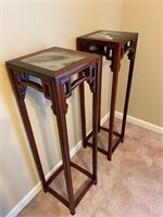 Pair of Chinese Export Hardwood & Marble Pedestals