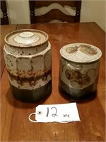 (2) Pottery Canisters with Lids **** Note (1) Lid