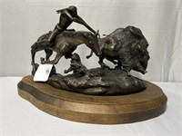 Contemporary Bronze Sculpture on a Wooden Base,