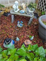 Contents of Corner- Bench, Flower Pots, Figurines