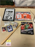 Sports cards,Fran Tarkenton pic,ball bat,buttons