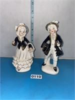 Vtg Victorian porcelain girl and boy in black