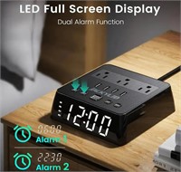 JACKYLED Alarm Clock with 4 USB Chargers 6.5Ft