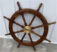 Ships steering wheel, cherry & brass