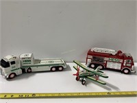 3 Hess Toys; Truck, Fire Truck, Plane